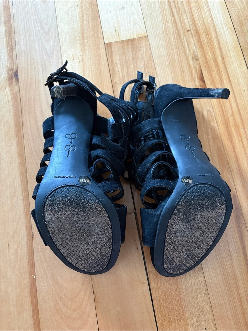 Jessica Simpson Black Strappy Suede Cage Heels - Size 8